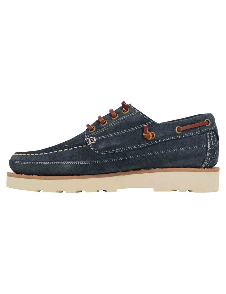 Spatarella Stringate uomo Hopi Suede in camoscio blu con lacci in cuoio e suola bianca Consegna Veloce