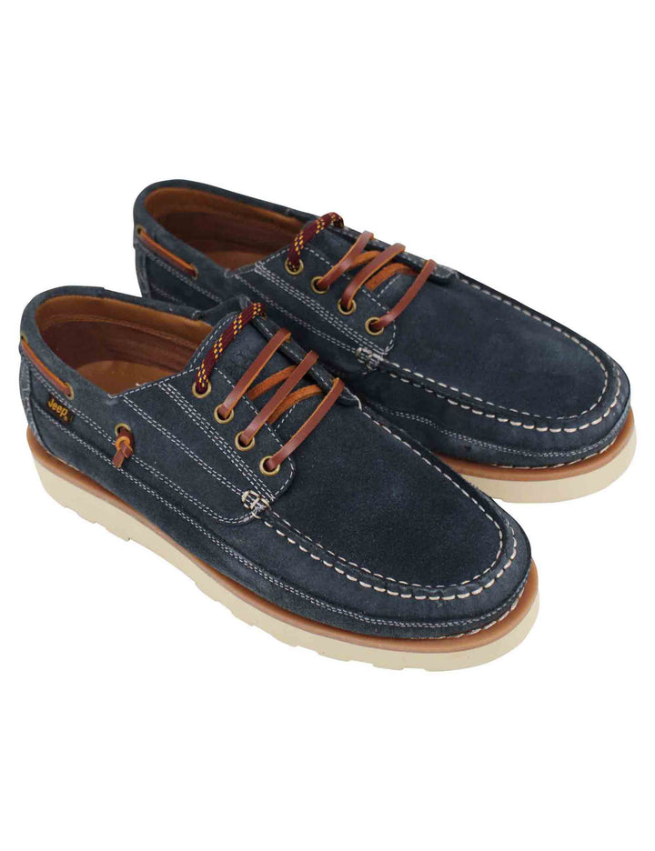 Spatarella Stringate uomo Hopi Suede in camoscio blu con lacci in cuoio e suola bianca Consegna Veloce