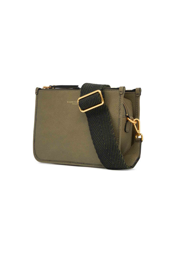 Spatarella Borsa donna pochette Debbie New in pelle verde con tracolla in tessuto Vendita Calda