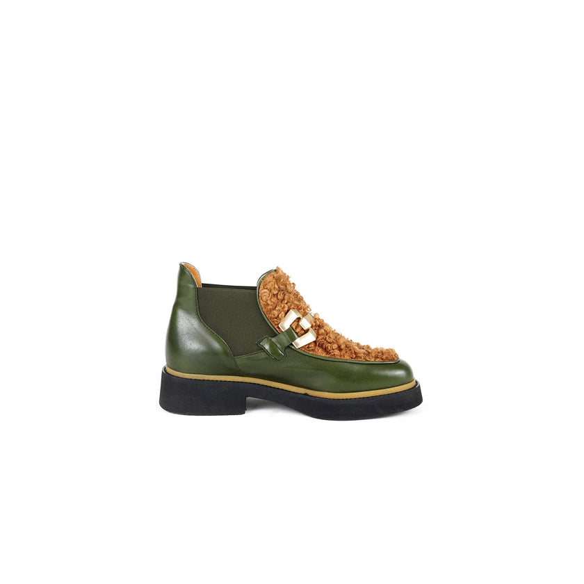 Viola Ricci Alice - Stivaletto in pelle Verde - astrakan miele In Linea