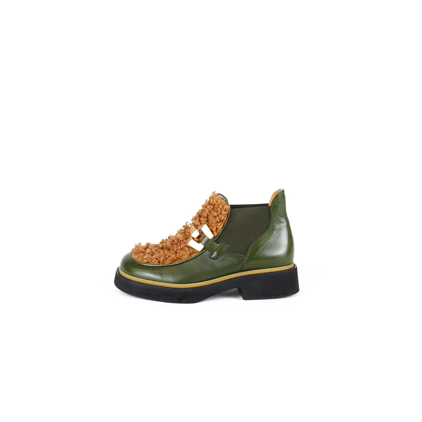 Viola Ricci Alice - Stivaletto in pelle Verde - astrakan miele In Linea