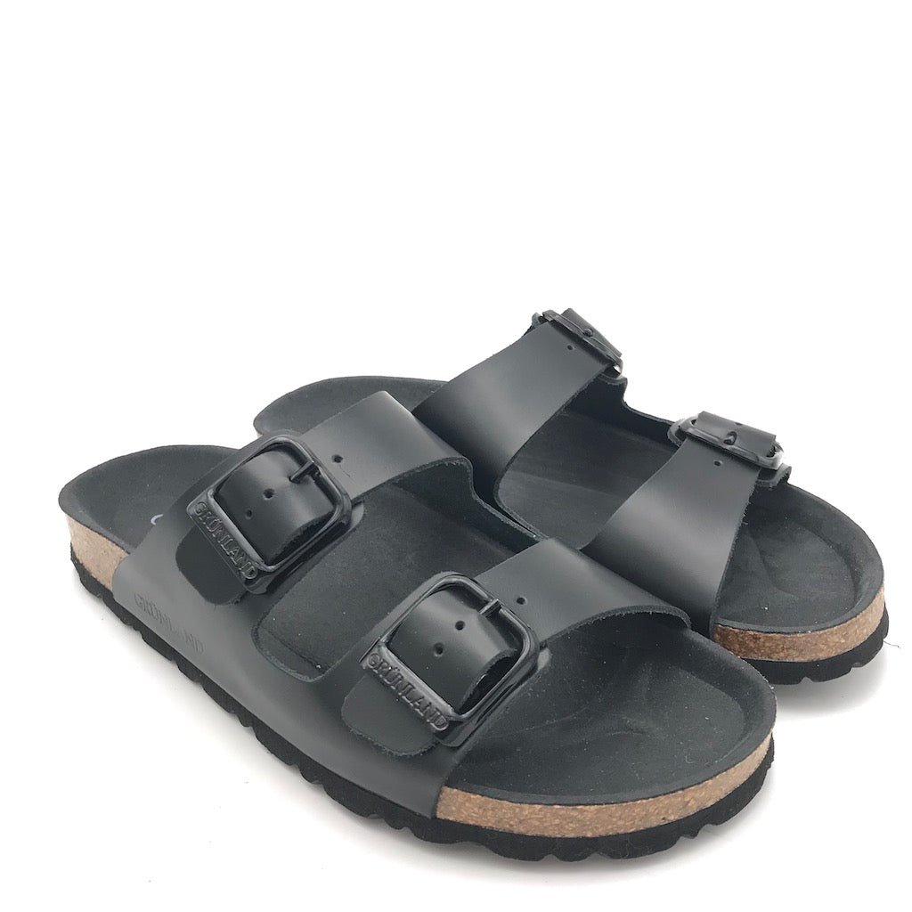 Zulian Calzature Ciabatta Sara doppia fibbia pelle nera Affare Del Giorno
