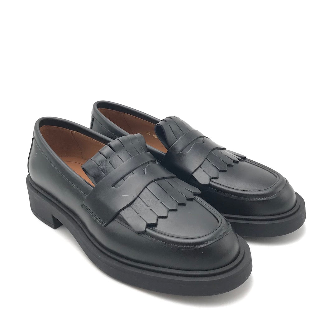 Zulian Calzature Mocassino college frangia in pelle nera Negozi Online