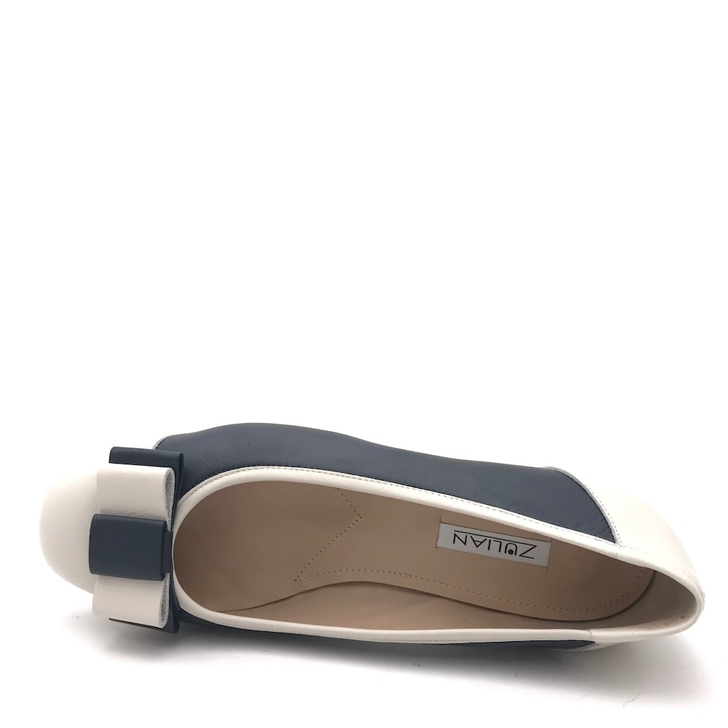 Zulian Calzature Ballerina in pelle blu-panna Sostegno trimestrale