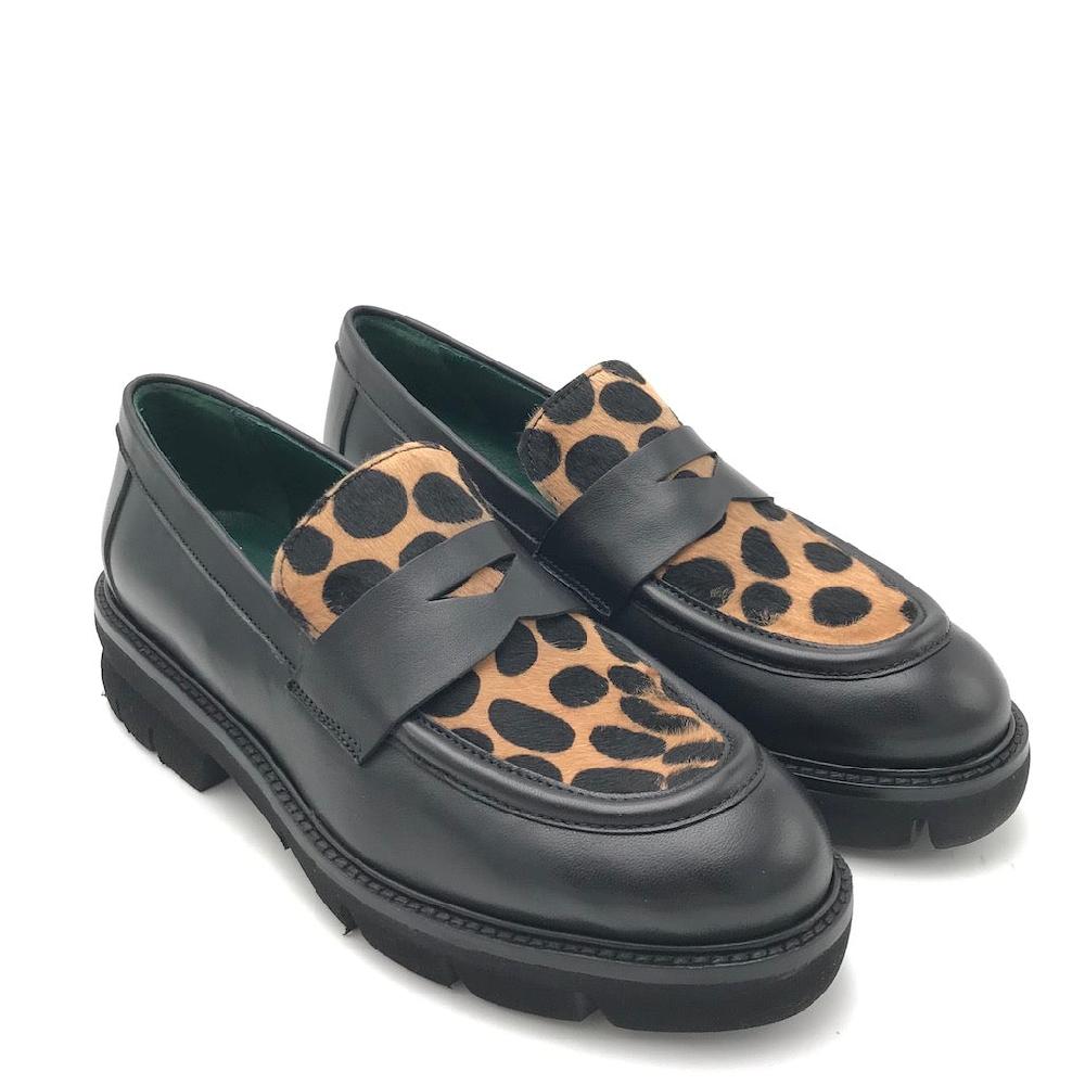Zulian Calzature Mocassino nero cavallino animalier Black Friday