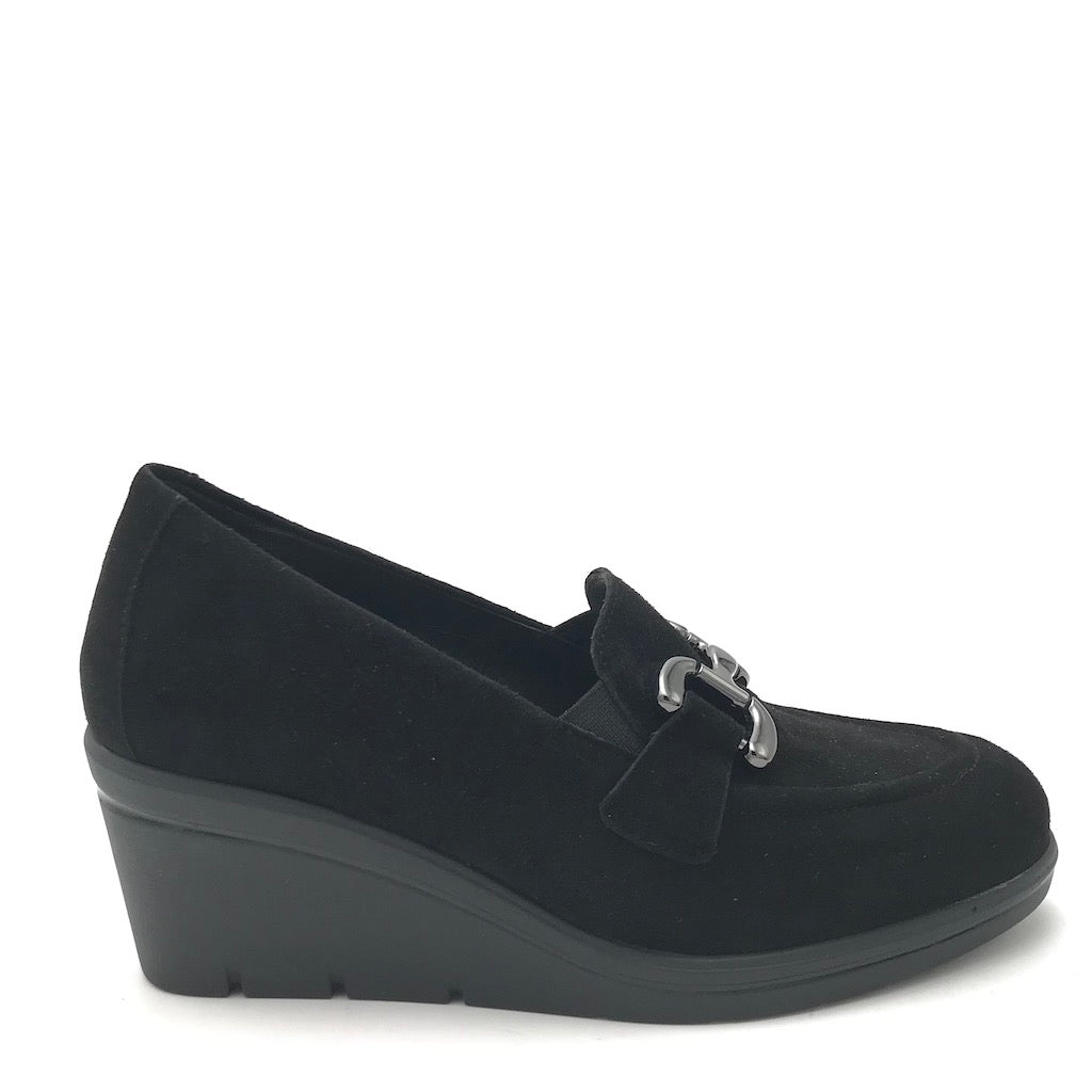 Zulian Calzature Mocassino zeppa in camoscio nero Offerta Pasqua