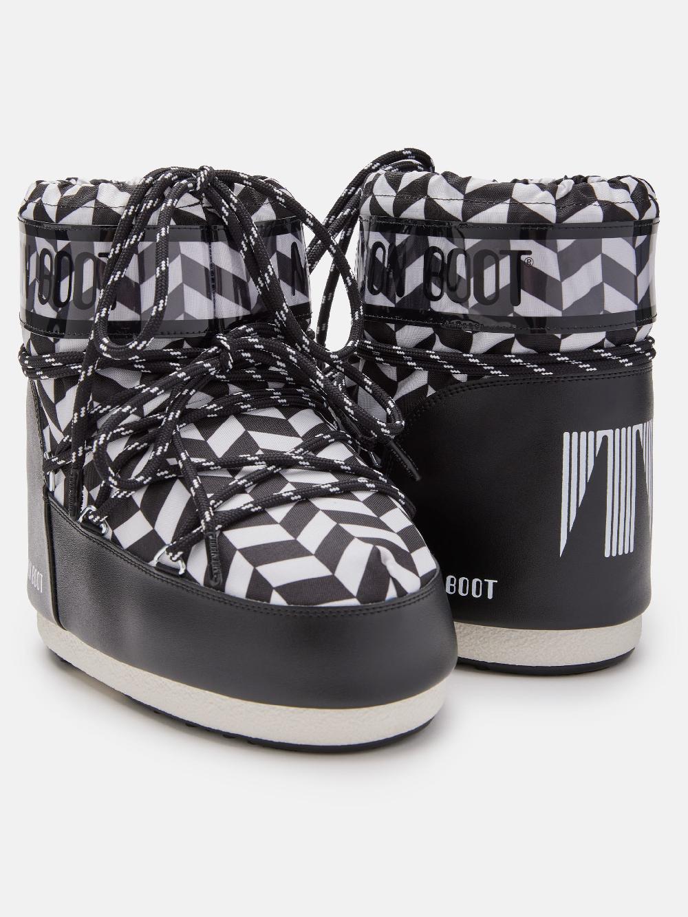 Moon Boot ICON LOW NERO CON STAMPA OPTICAL Consegna Veloce