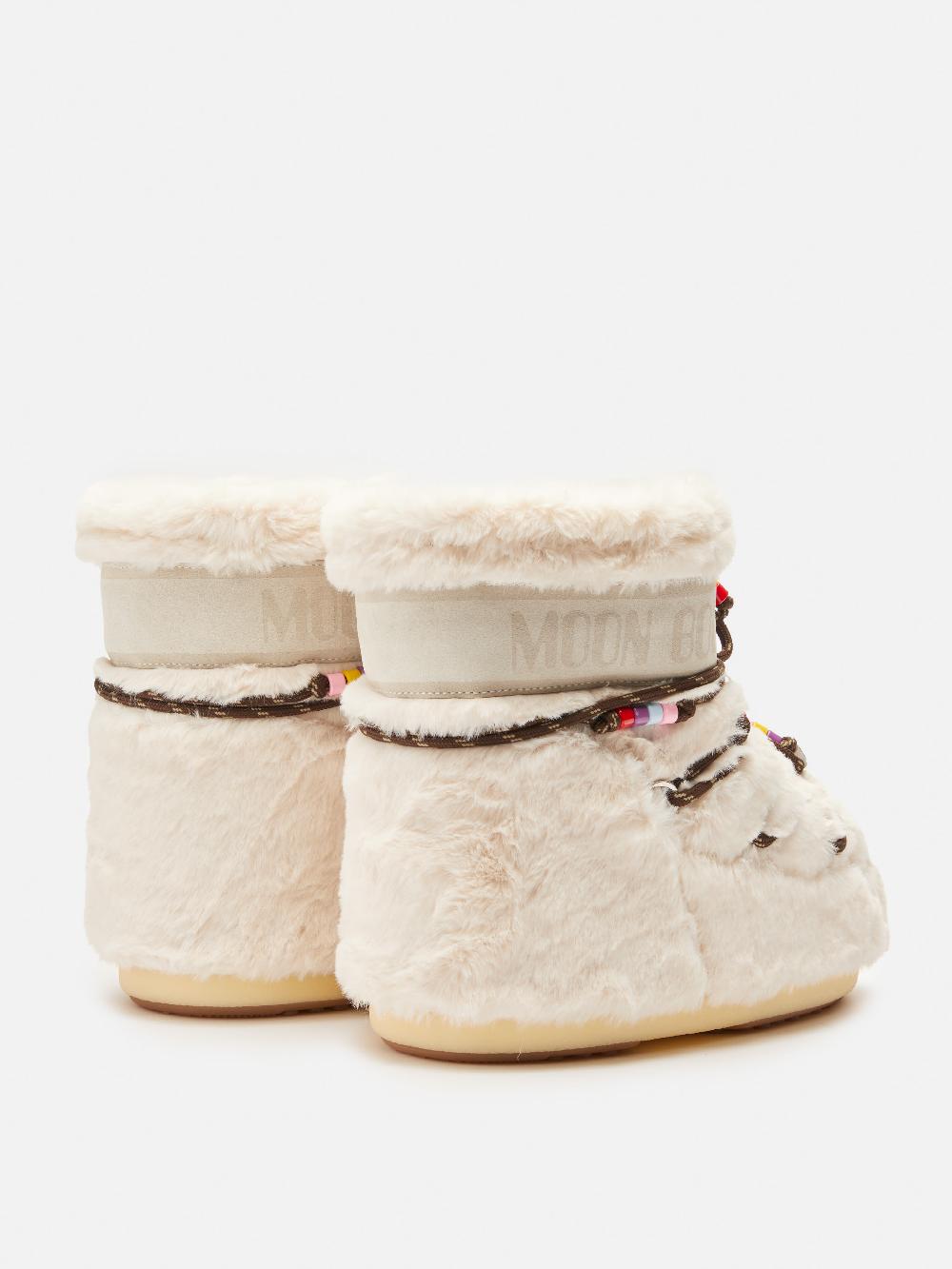 Moon Boot ICON LOW FAUX-FUR BEADS PANNA Soddisfazione Garantita