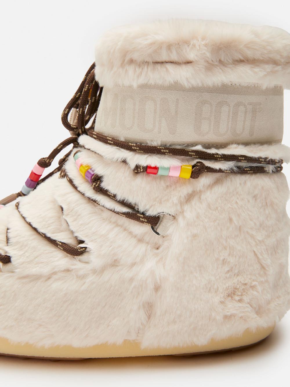 Moon Boot ICON LOW FAUX-FUR BEADS PANNA Soddisfazione Garantita