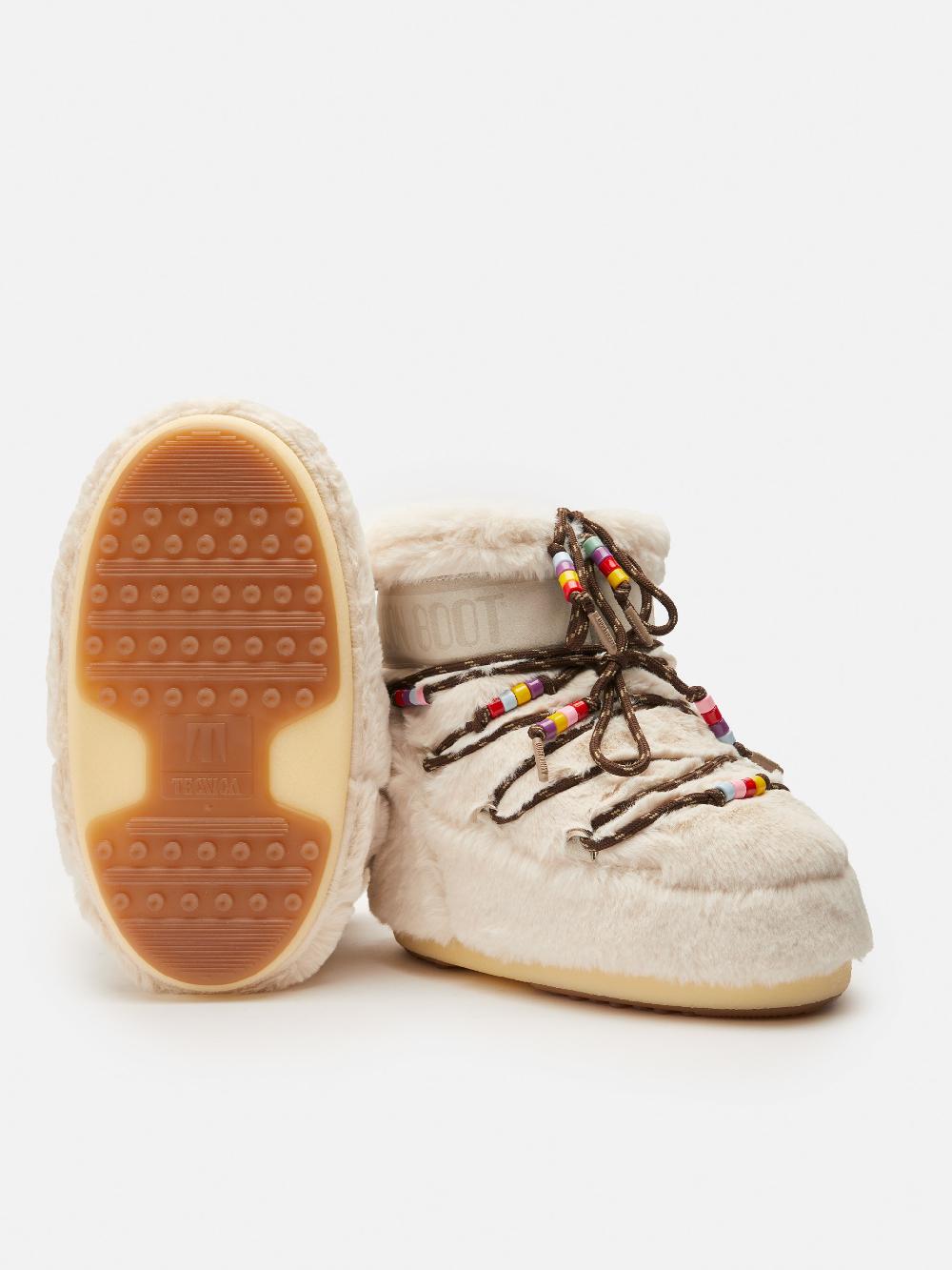 Moon Boot ICON LOW FAUX-FUR BEADS PANNA Soddisfazione Garantita