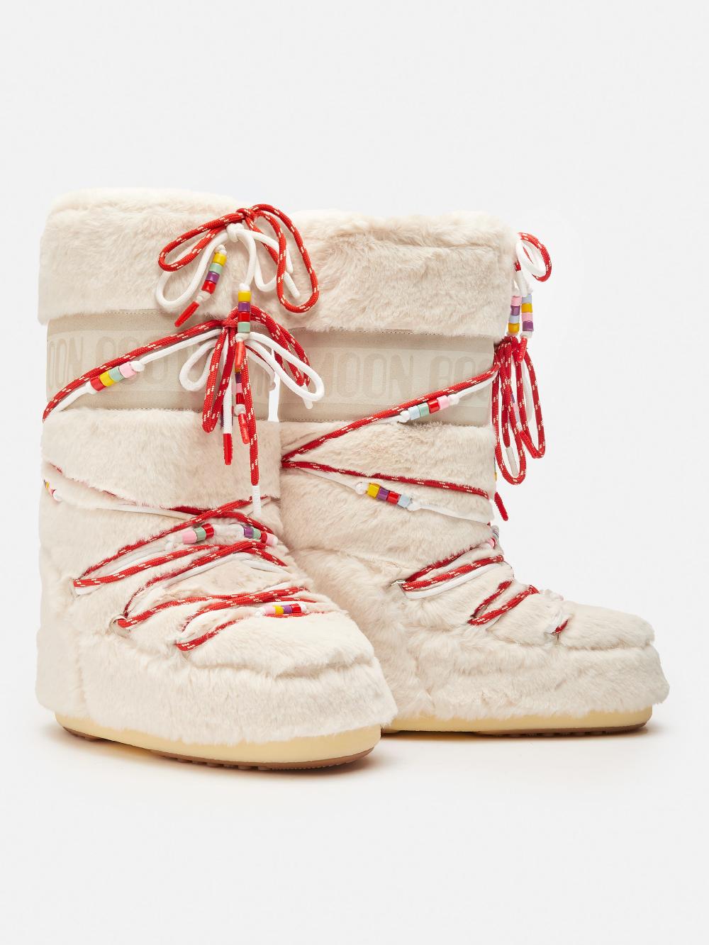 Moon Boot ICON FAUX-FUR BEADS PANNA Promozione Limitata