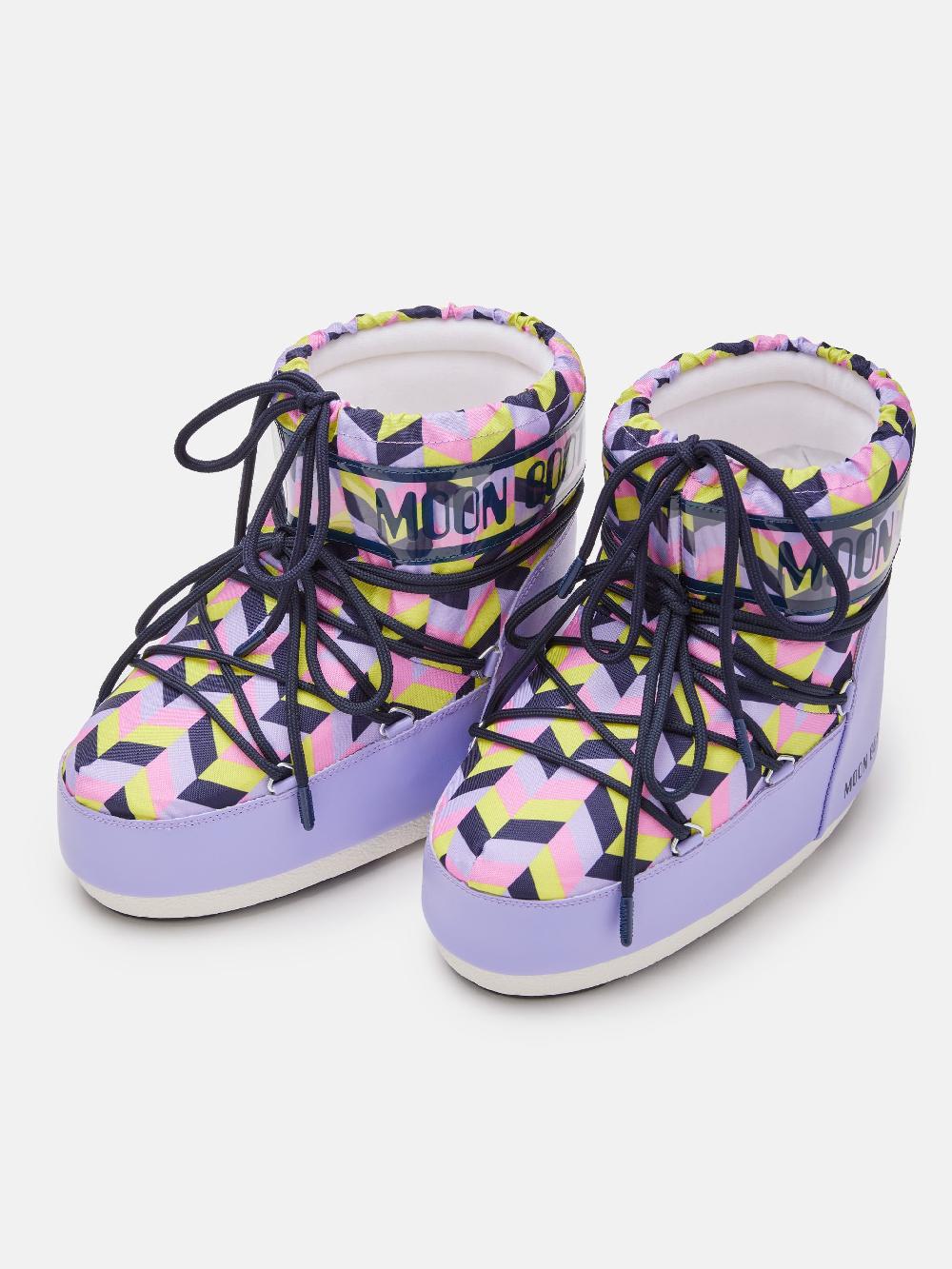 Moon Boot ICON LOW LILLA CON STAMPA OPTICAL Vendita Calda