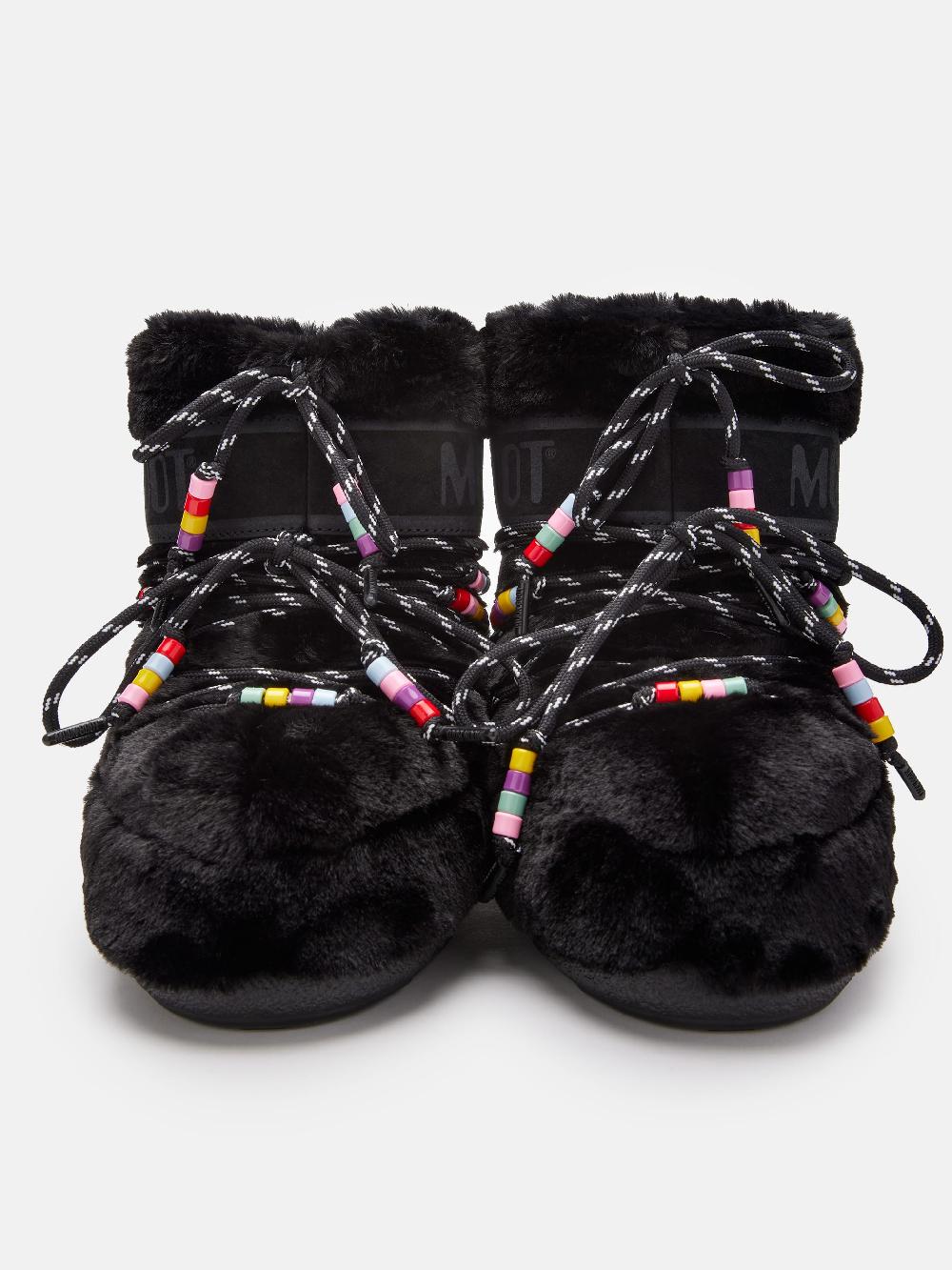 Moon Boot ICON LOW FAUX-FUR BEADS NERO Saldi Di Fabbrica