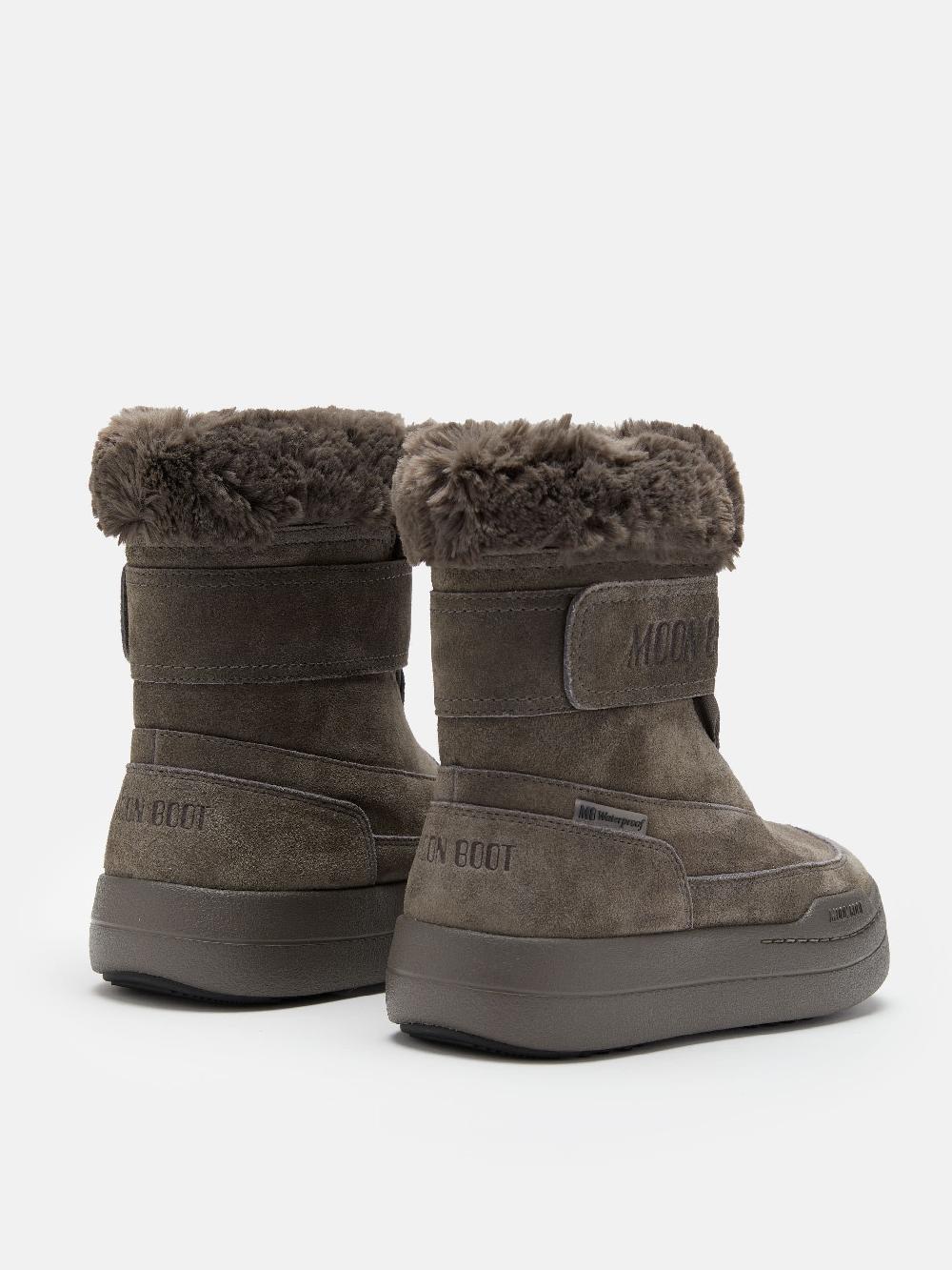 Moon Boot JUNIOR PARK GRIGIO IN PELLE SCAMOSCIATA CON CHIUSURA A STRAPPO Shopping Online