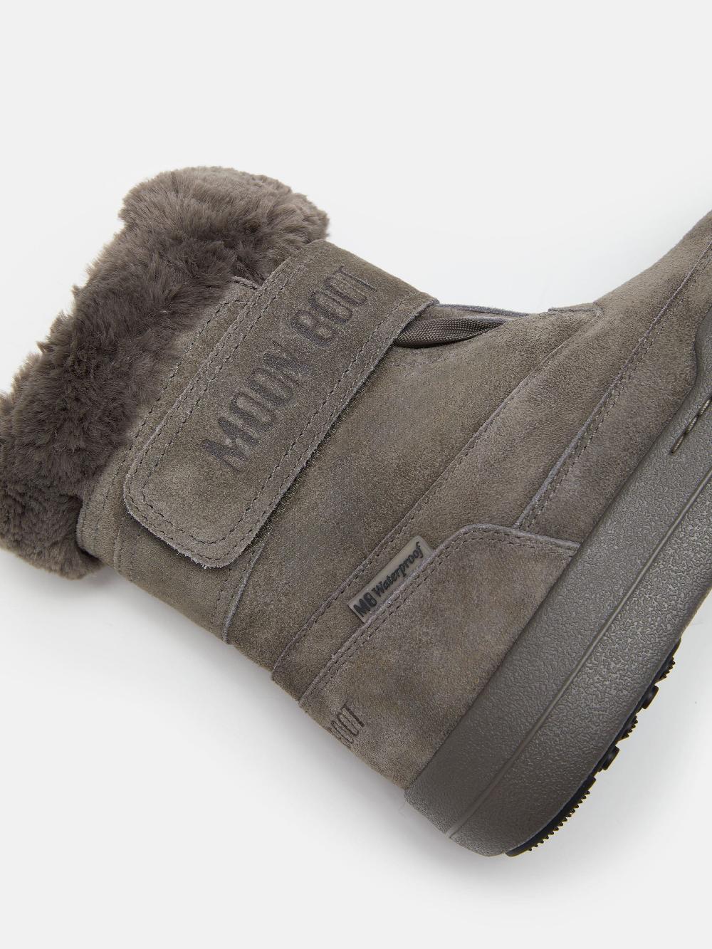 Moon Boot JUNIOR PARK GRIGIO IN PELLE SCAMOSCIATA CON CHIUSURA A STRAPPO Shopping Online