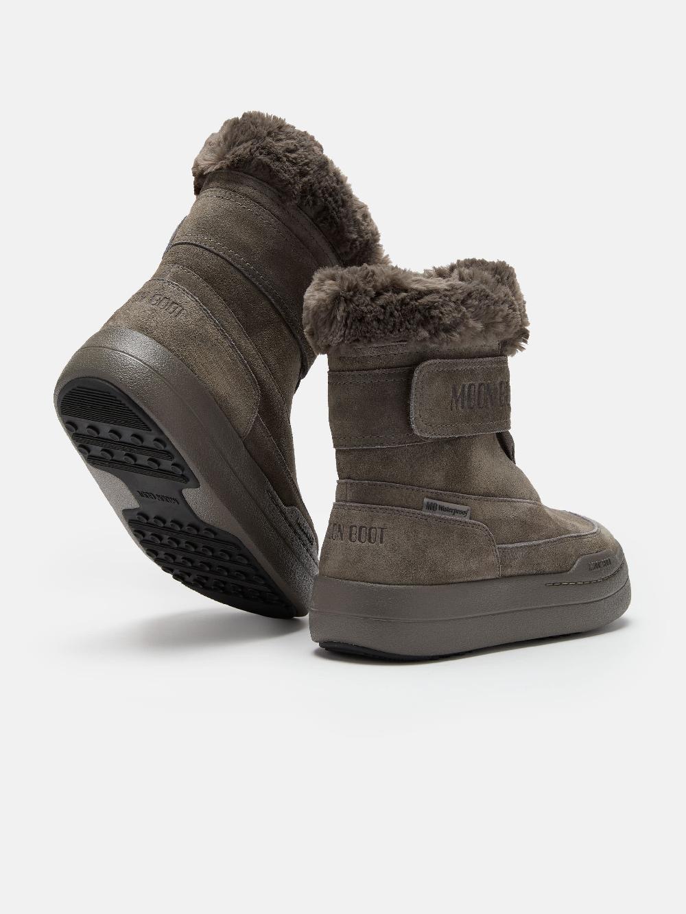 Moon Boot JUNIOR PARK GRIGIO IN PELLE SCAMOSCIATA CON CHIUSURA A STRAPPO Shopping Online