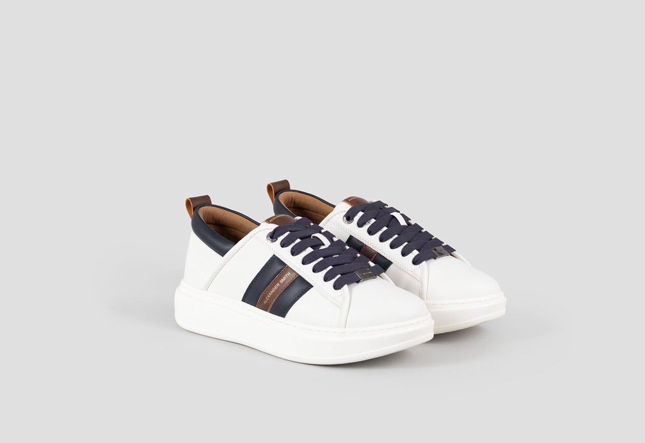 Alexander Smith ECO-WEMBLEY MAN WHITE BLUE COGNAC Vendita Calda