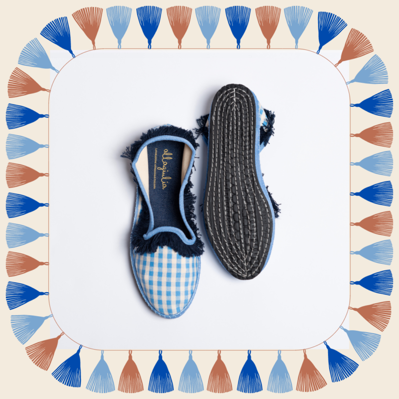 Allagiulia -Capsule Santorini- Friù Venezia VICHY AZZURRO Frangia BLU Qualità Garantita