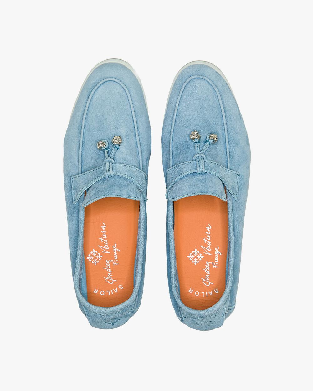 Andrea ventura Mocassino senza lacci con charms color argento Aq-D BEACH-CHARMS1 in suede color azzurro Negozio