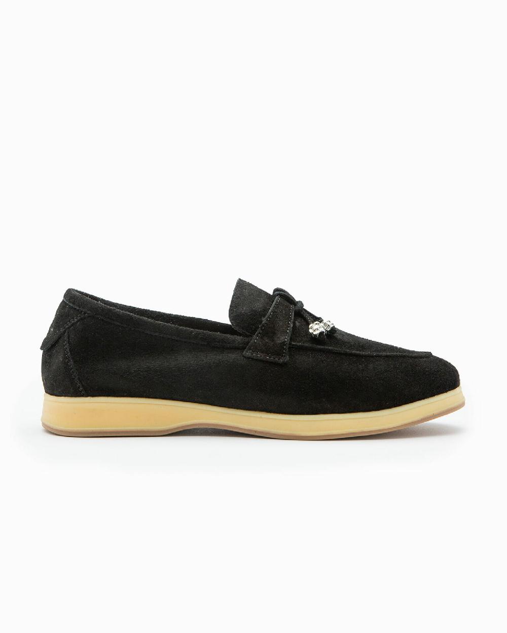 Andrea ventura Mocassino senza lacci con charms color argento Aq-D BEACH-CHARMS1 in suede color nero