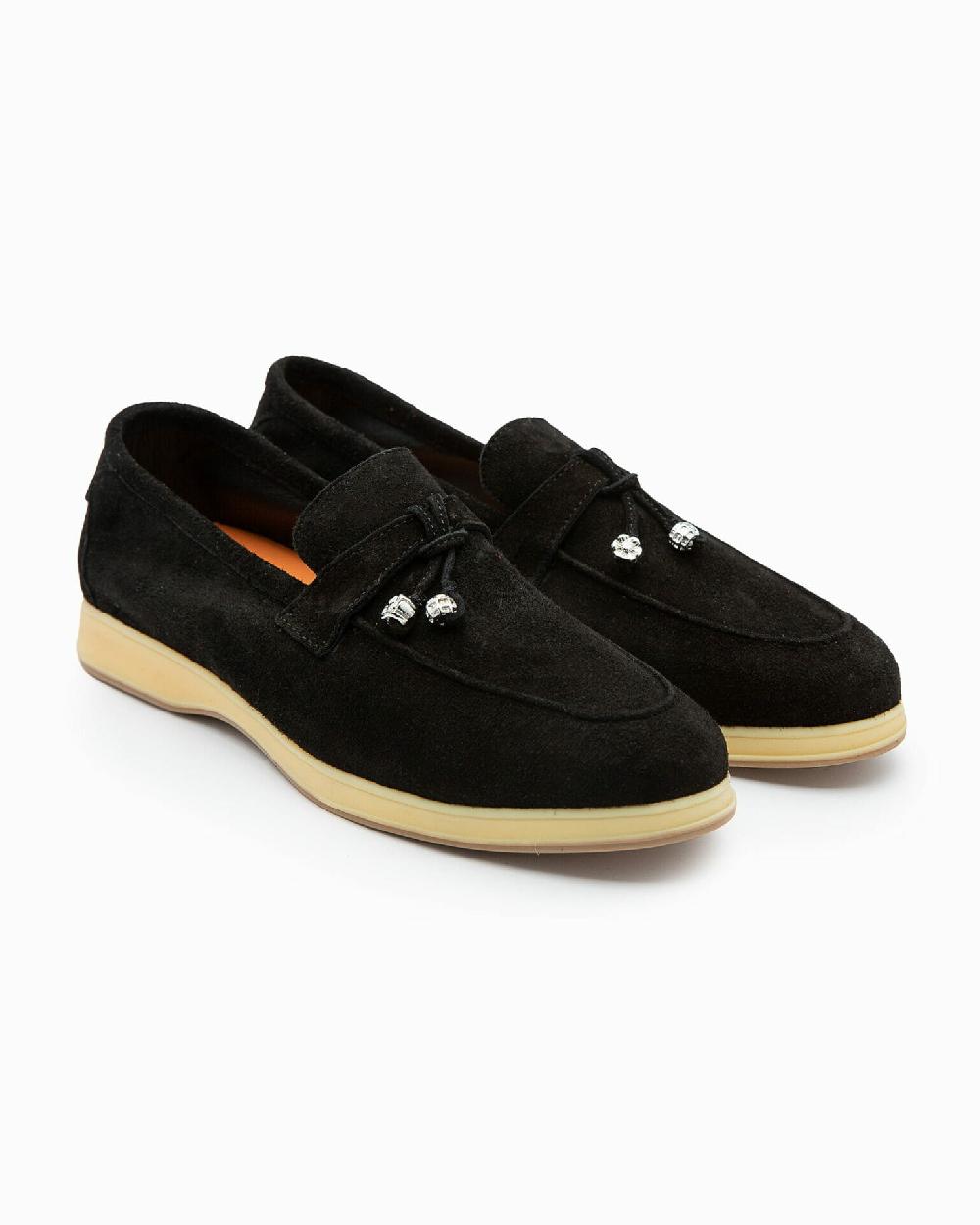 Andrea ventura Mocassino senza lacci con charms color argento Aq-D BEACH-CHARMS1 in suede color nero Prezzo Ridotto