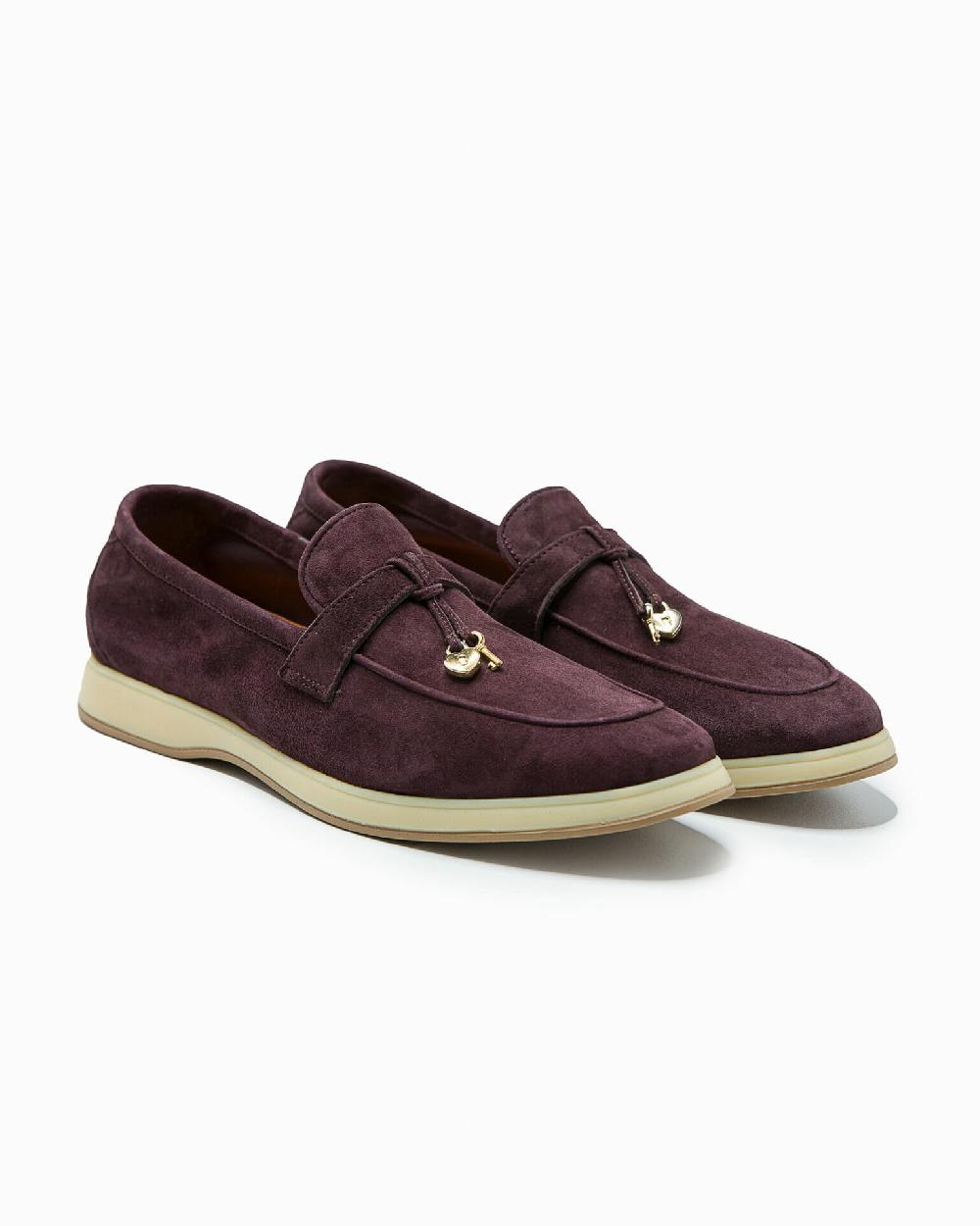 Andrea ventura Mocassino senza lacci con charms color oro Aq-D BEACH-CHARMS2 in suede color aubergine 2025