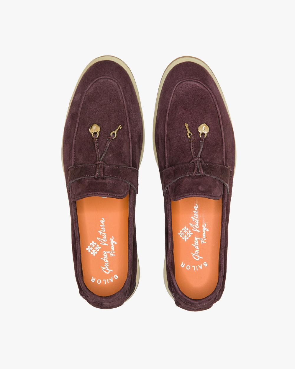 Andrea ventura Mocassino senza lacci con charms color oro Aq-D BEACH-CHARMS2 in suede color aubergine 2025